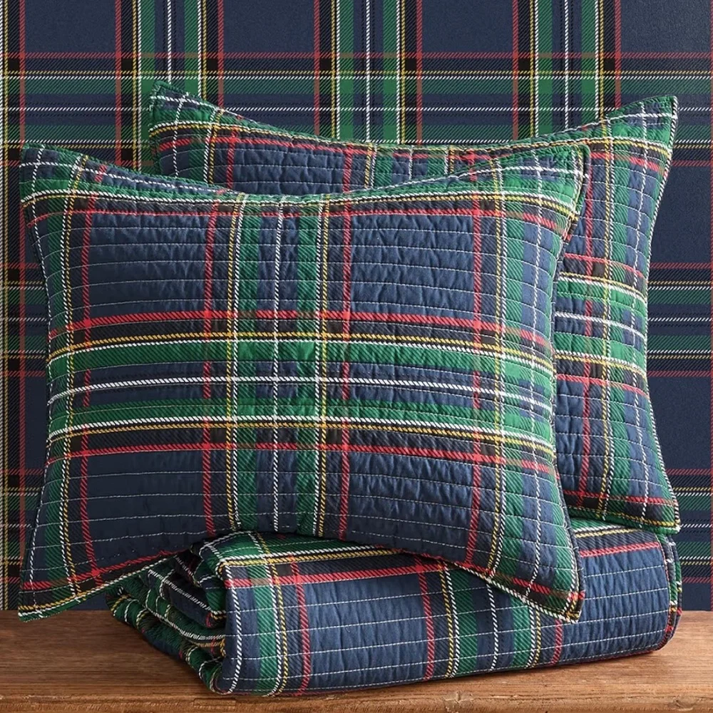 🆕 PB Style Christmas Tartan Plaid Quilt Stewart Print in King Bedding SET shams